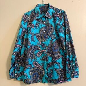 Talbots Blue Paisley Button Down Shirt